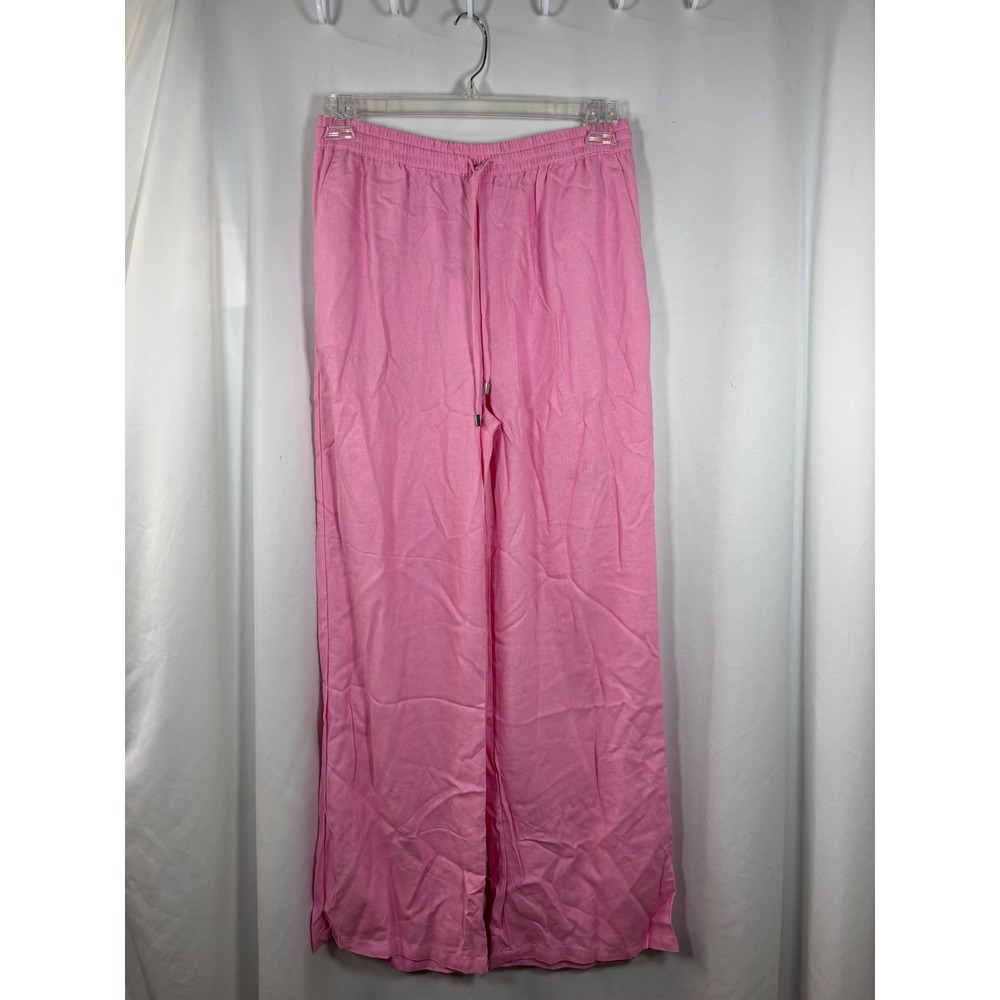 Love Tree Pink Linen Blend Wide Leg Drawstring Pants L NEW 6978PS